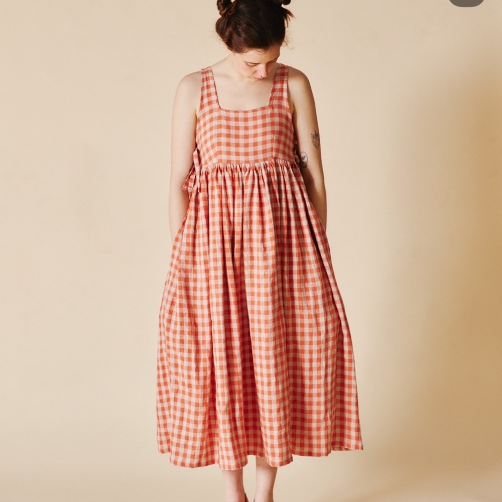 Faith Rowan Gingham Sleeveless Dress in Orange